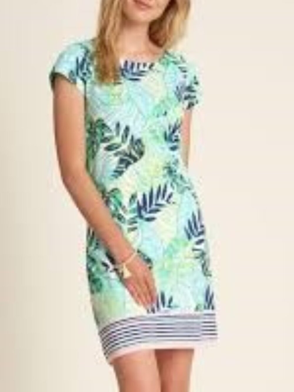Hatley Aqua Tropical Leaf Midi Dress with Navy Accents Cotton